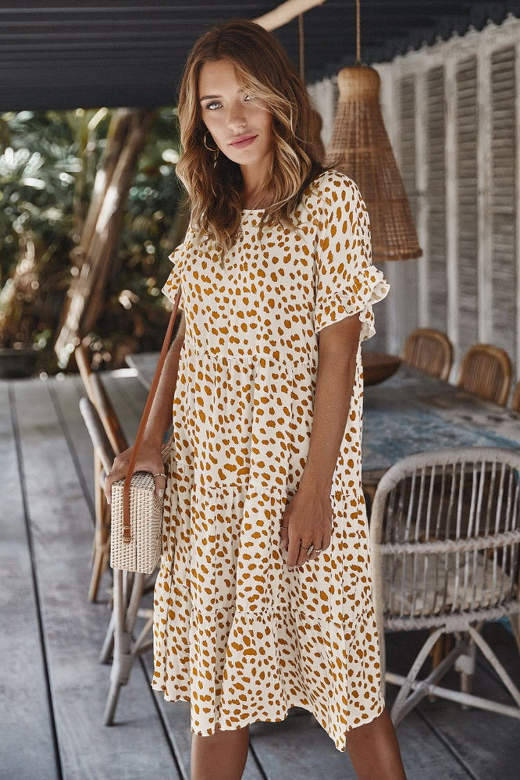 Ruffled Iiregular Polka Dot Dress