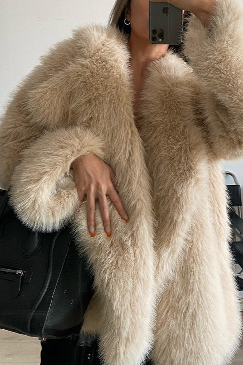 Faux Fox Fur Oversized Lapel Coat - Fashionpara