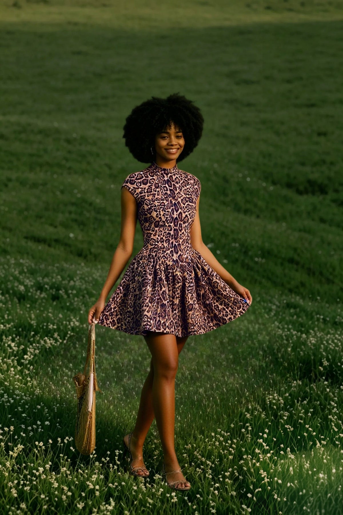 Leopard Print Cap Sleeve Drop-Waist Flared Mini Dress 3