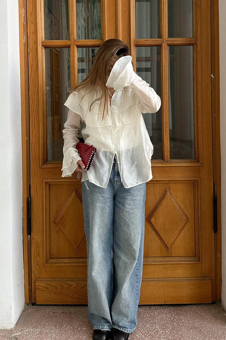 French Sheer Ruffle Blouse