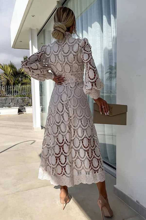 Francisca Crochet Lace Lantern Sleeve Midi Dress - View 11