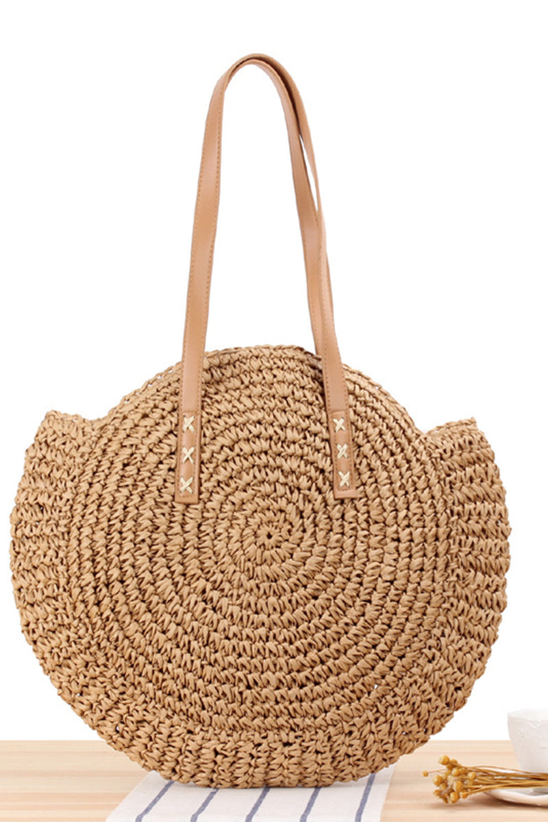 Trendy Leather Strap Woven Straw Beach Shoulder Bag - Fashionpara