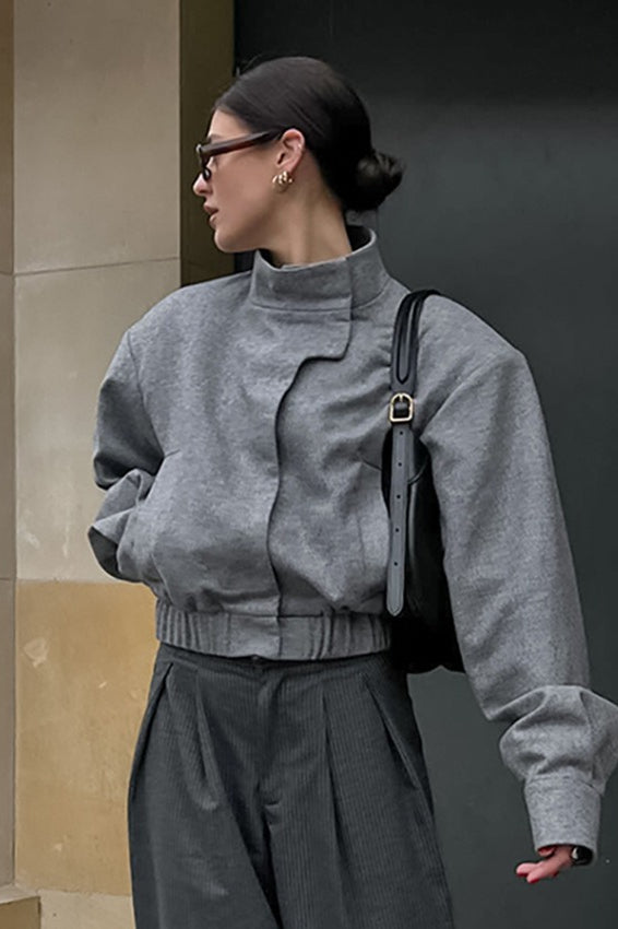 Gray Wool Stand Collar Jacket