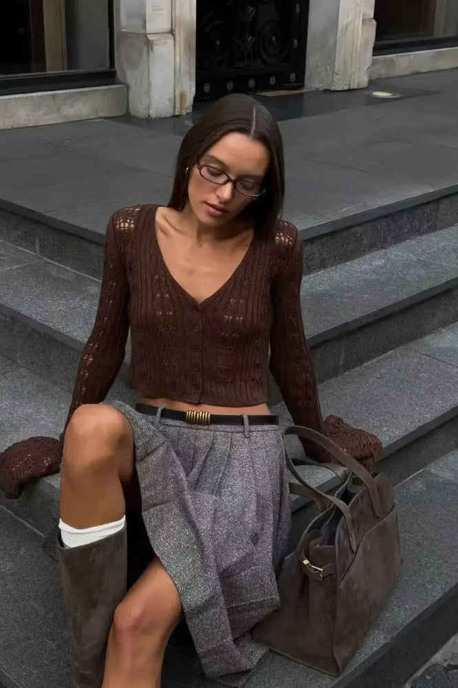 Hollow Out Knit Cropped Cardigan