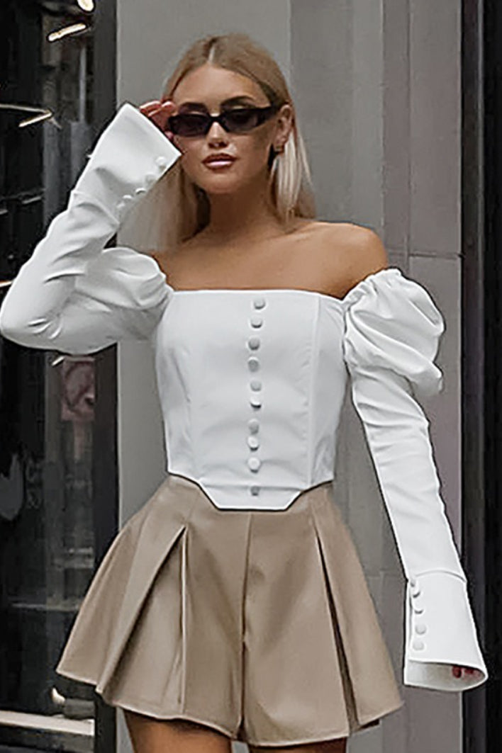 Satin Square Neck Puff Sleeve Blouse - Fashionpara