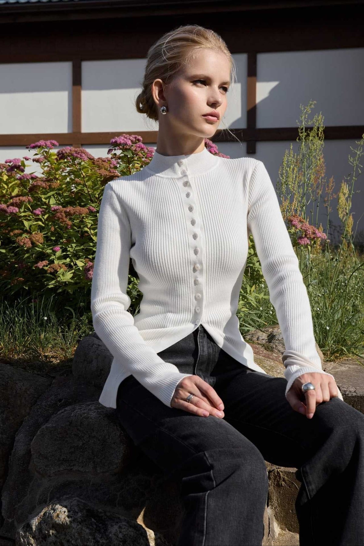 Fitted Button Up Knit Sweater