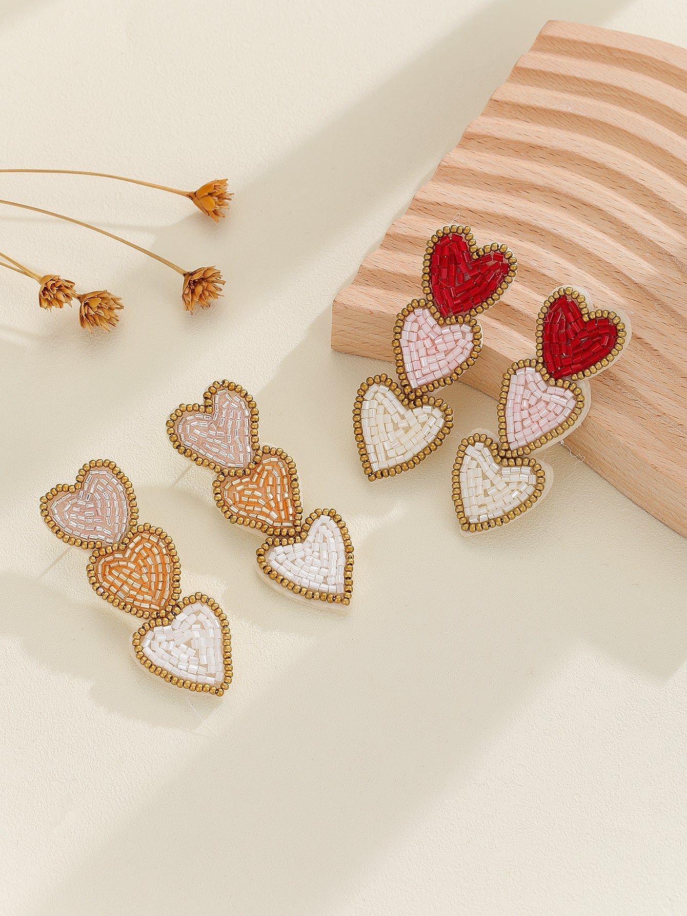 Beaded Love Triple Earrings