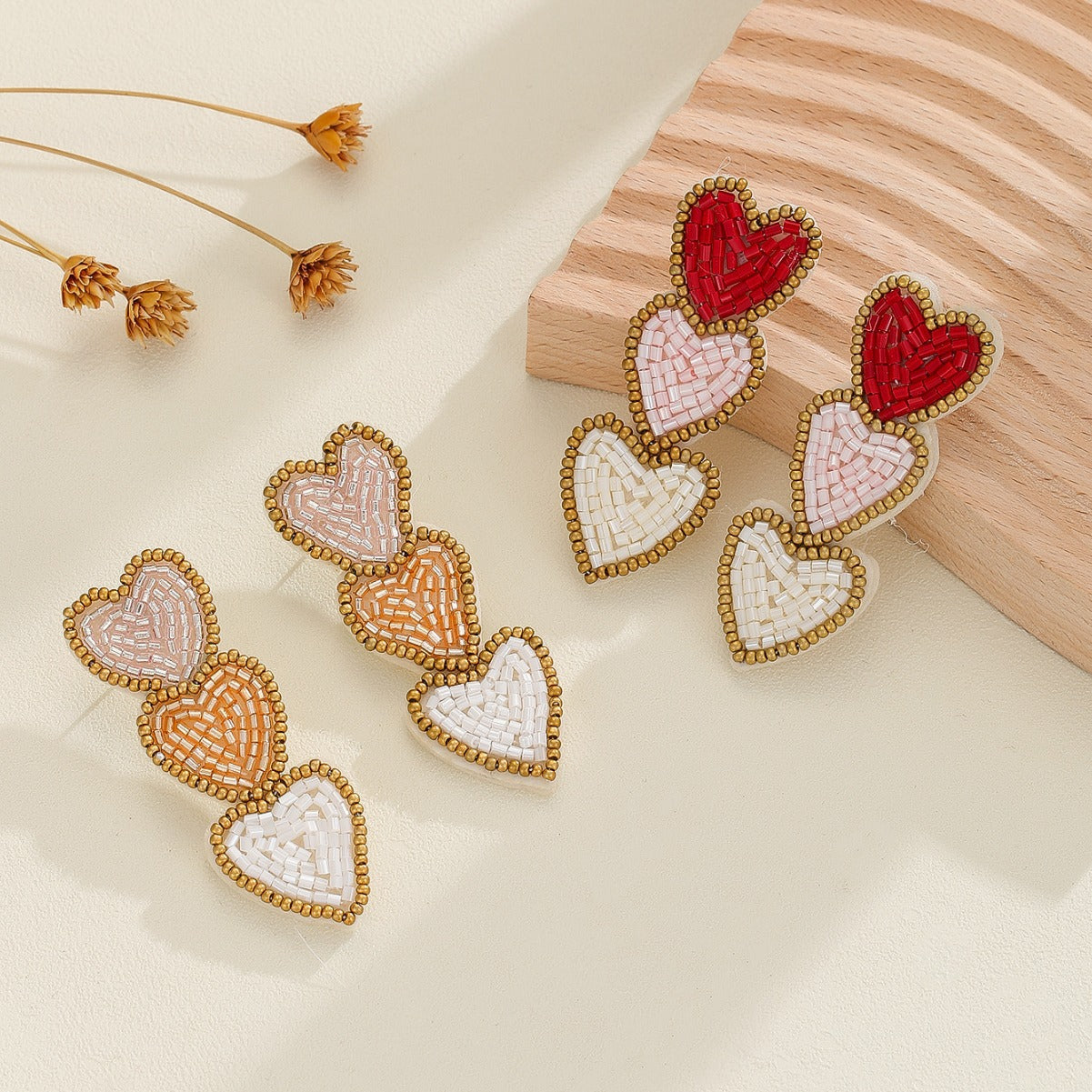 Beaded Love Triple Earrings