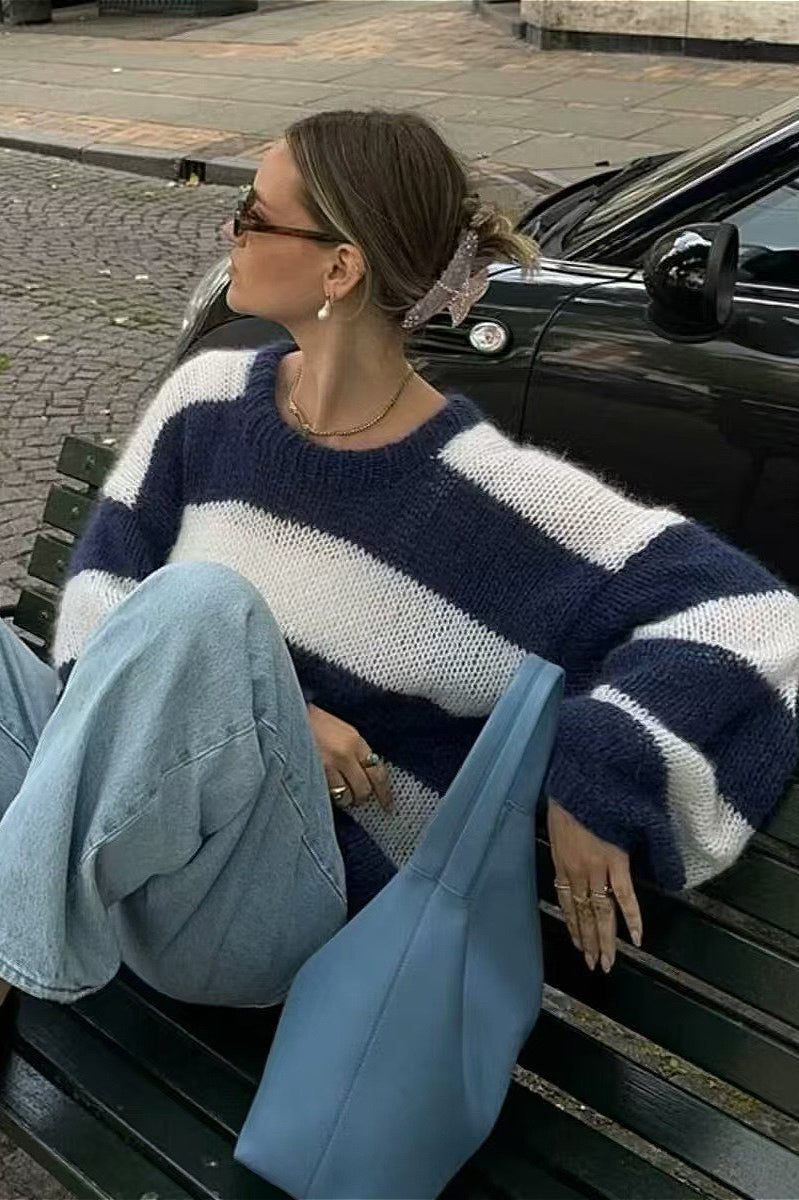 PrincessAce Striped Crewneck Sweater for Effortless Style