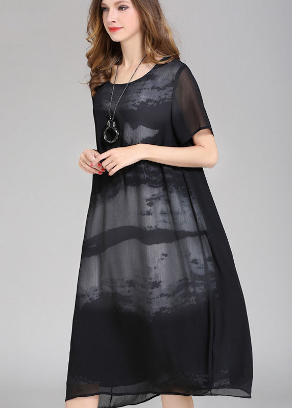 Abstract Brushstroke Print Short Sleeve Sheer Chiffon Shift Midi Dress - View 4