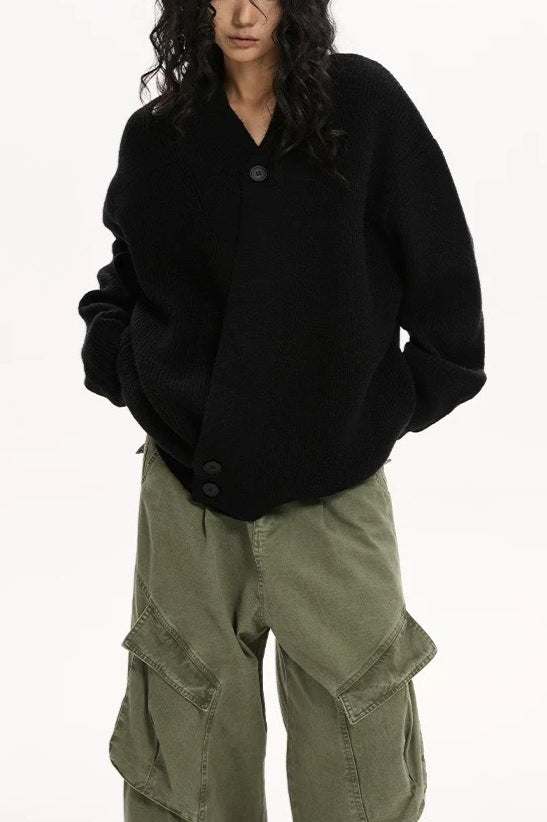 Chunky Knit Cross Button Sweater