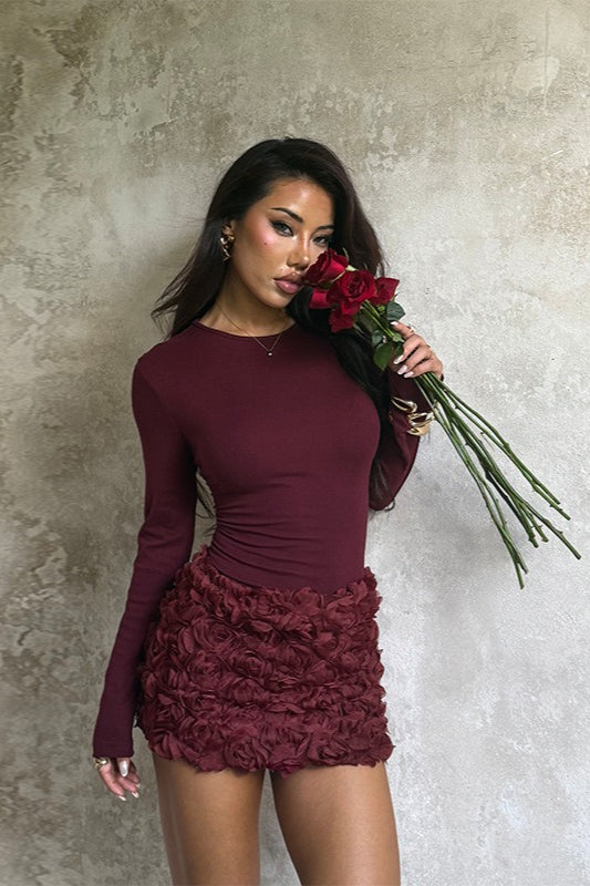 V-Neck Long Sleeve Wrap Tie Waist Fit & Flare Mini Dress