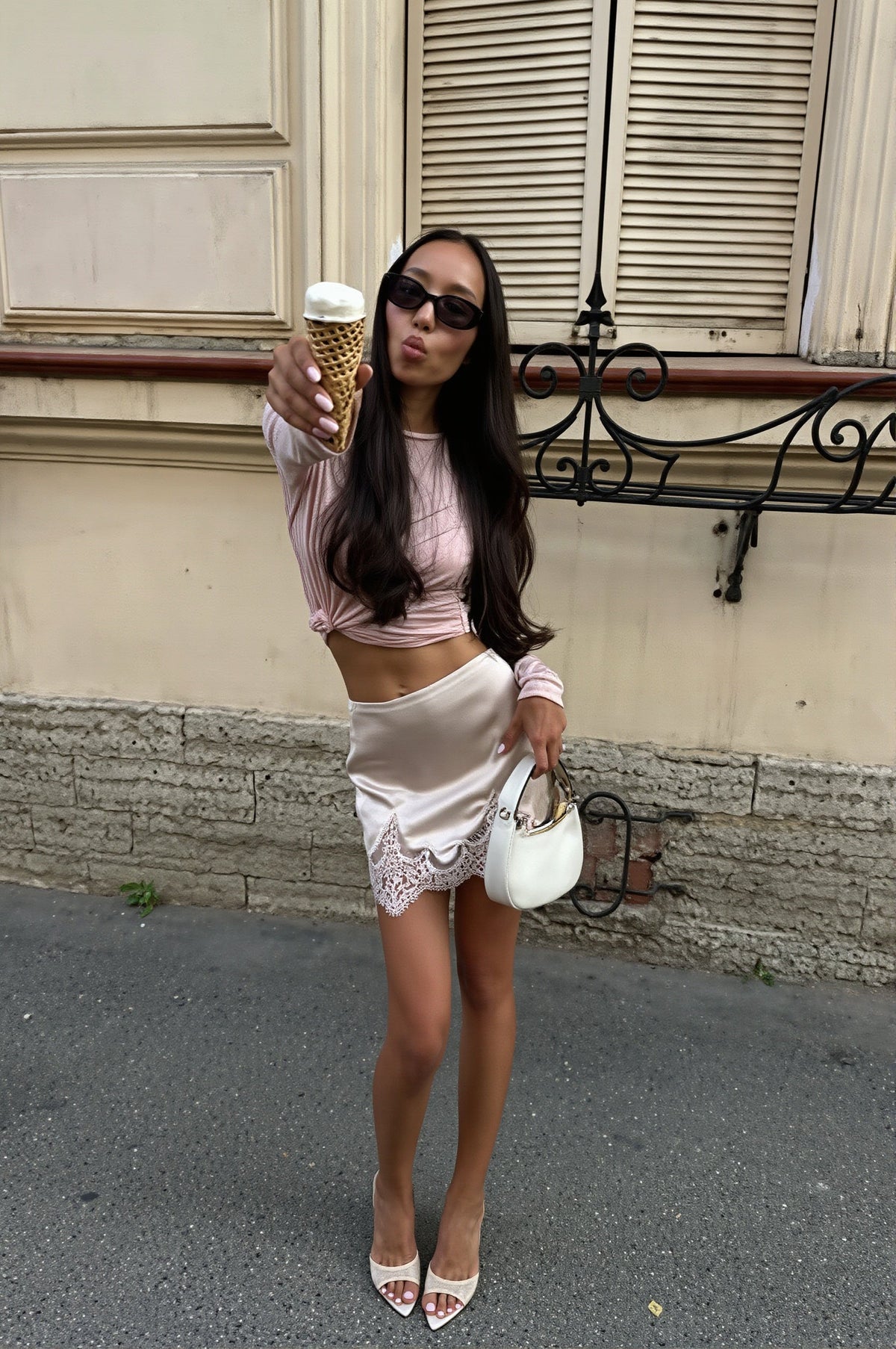 Lace Trim Satin Mini Skirt