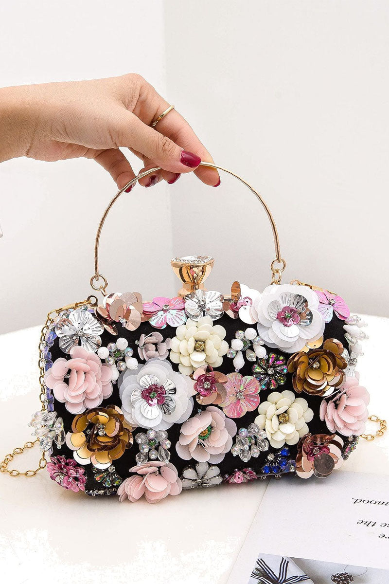 Floral Decor Clip Top Box Bag - Women Evening Clutch - Fashionpara