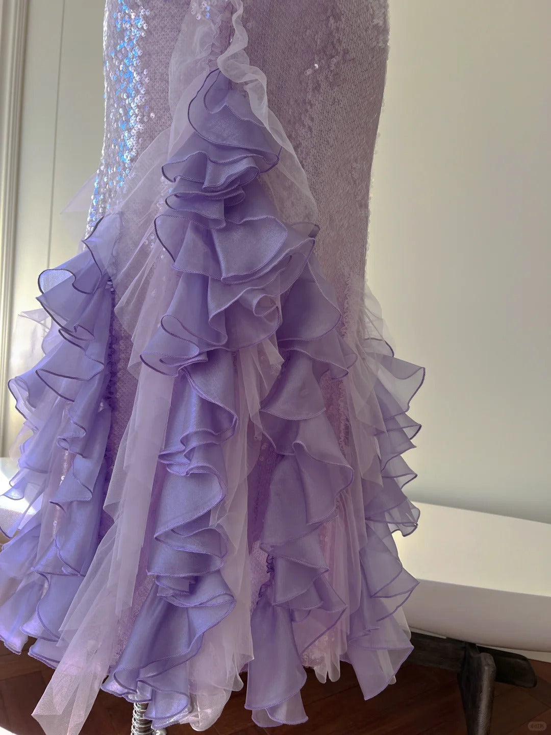 Fantasy Purple Mermaid Ruffled Tulle Sequined Long Prom Dress Evening Dress P4062