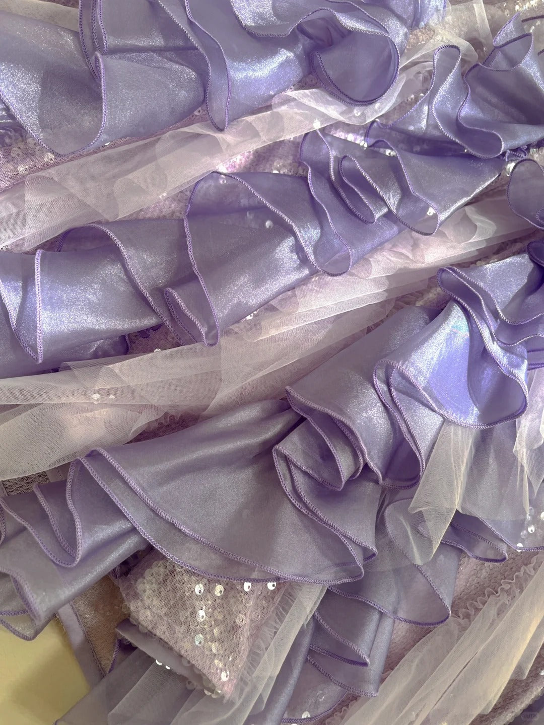 Fantasy Purple Mermaid Ruffled Tulle Sequined Long Prom Dress Evening Dress P4062