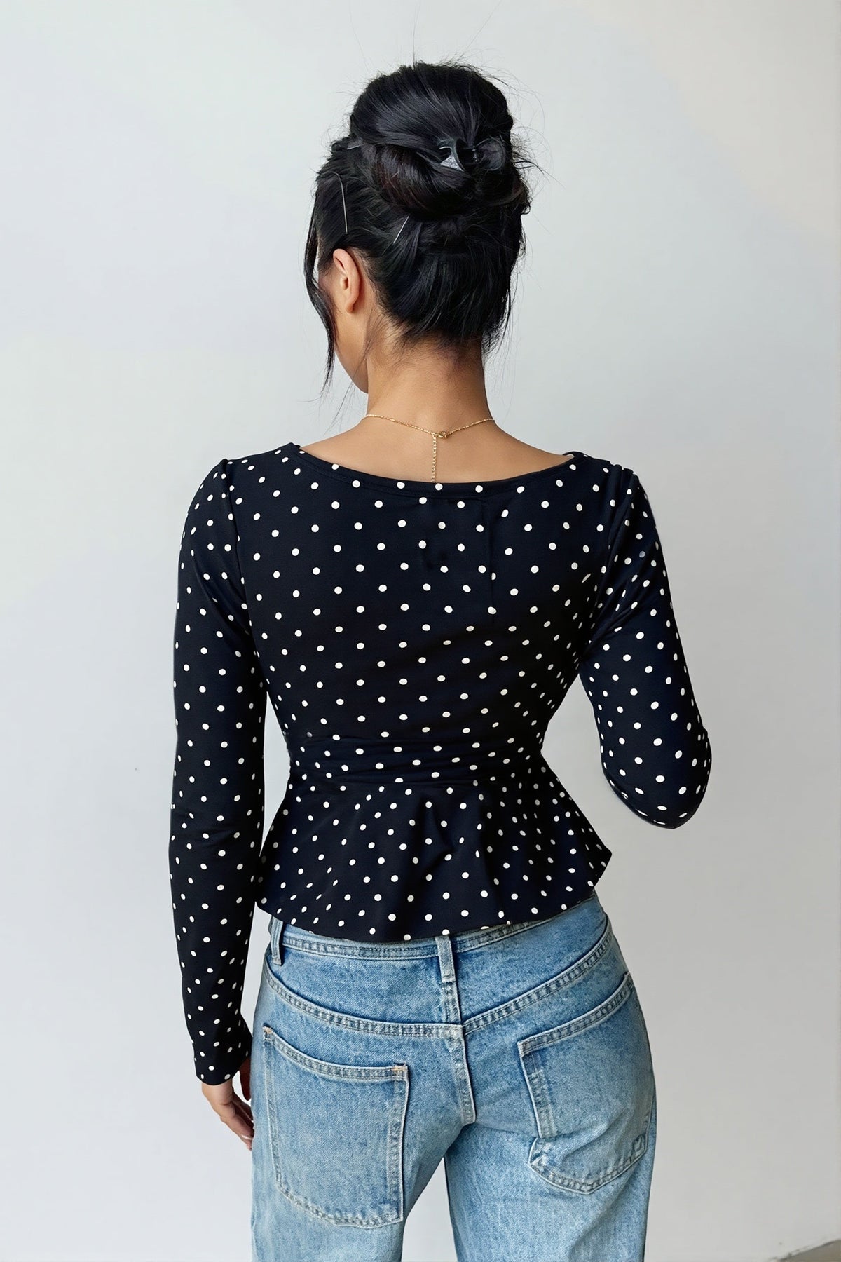 Polka Dot Peplum Wrap Blouse