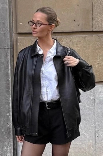 Black Retro Biker Leather Jacket