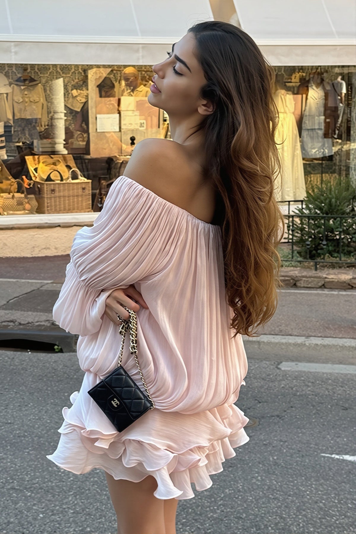Off Shoulder Puff Sleeve Ruffle Tiered Mini Dress 2