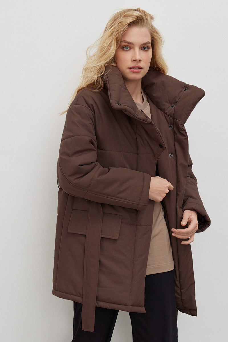 Asymmetrical Belted Cotton Coat - Fashionpara