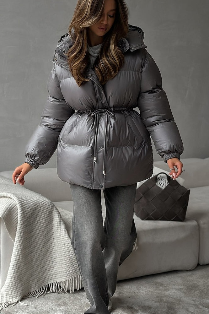 Drawstring Hooded Puffer Coat - Fashionpara