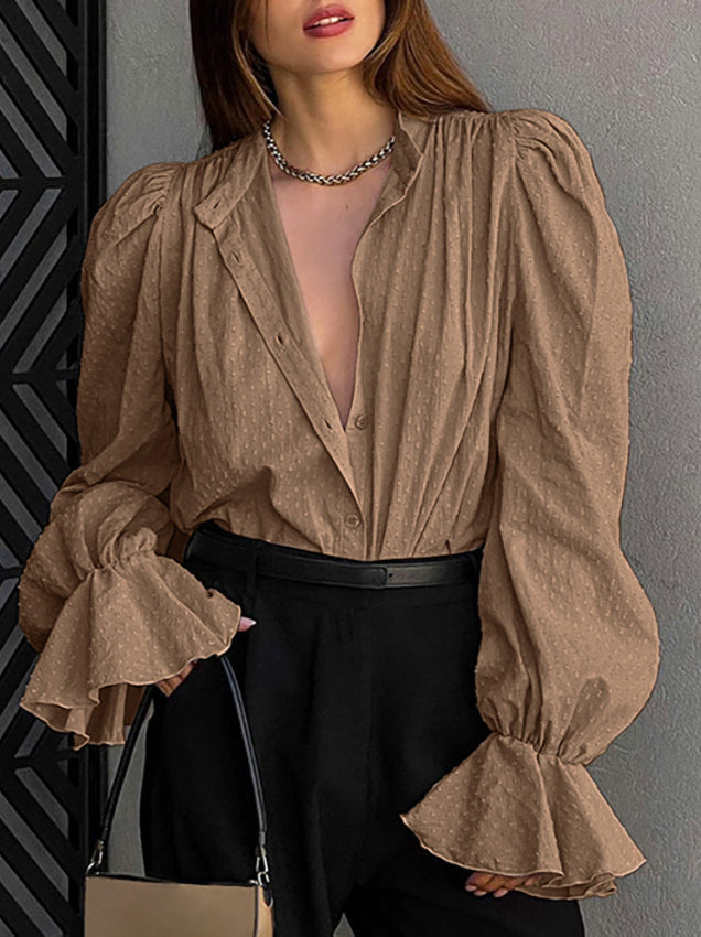 Jacquard Puff Sleeve Blouse