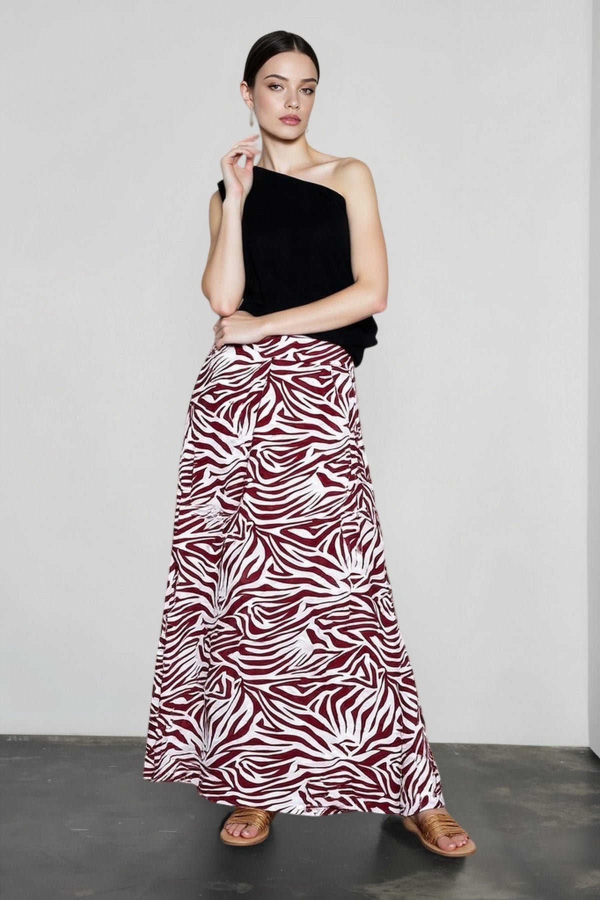 Elegant Zebra Print Umbrella Vacation Skirt