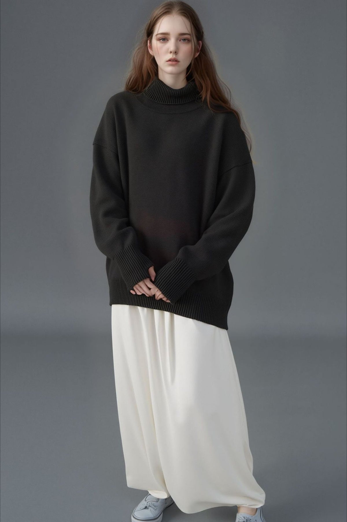 Solid High Neck Loose Knit Sweater
