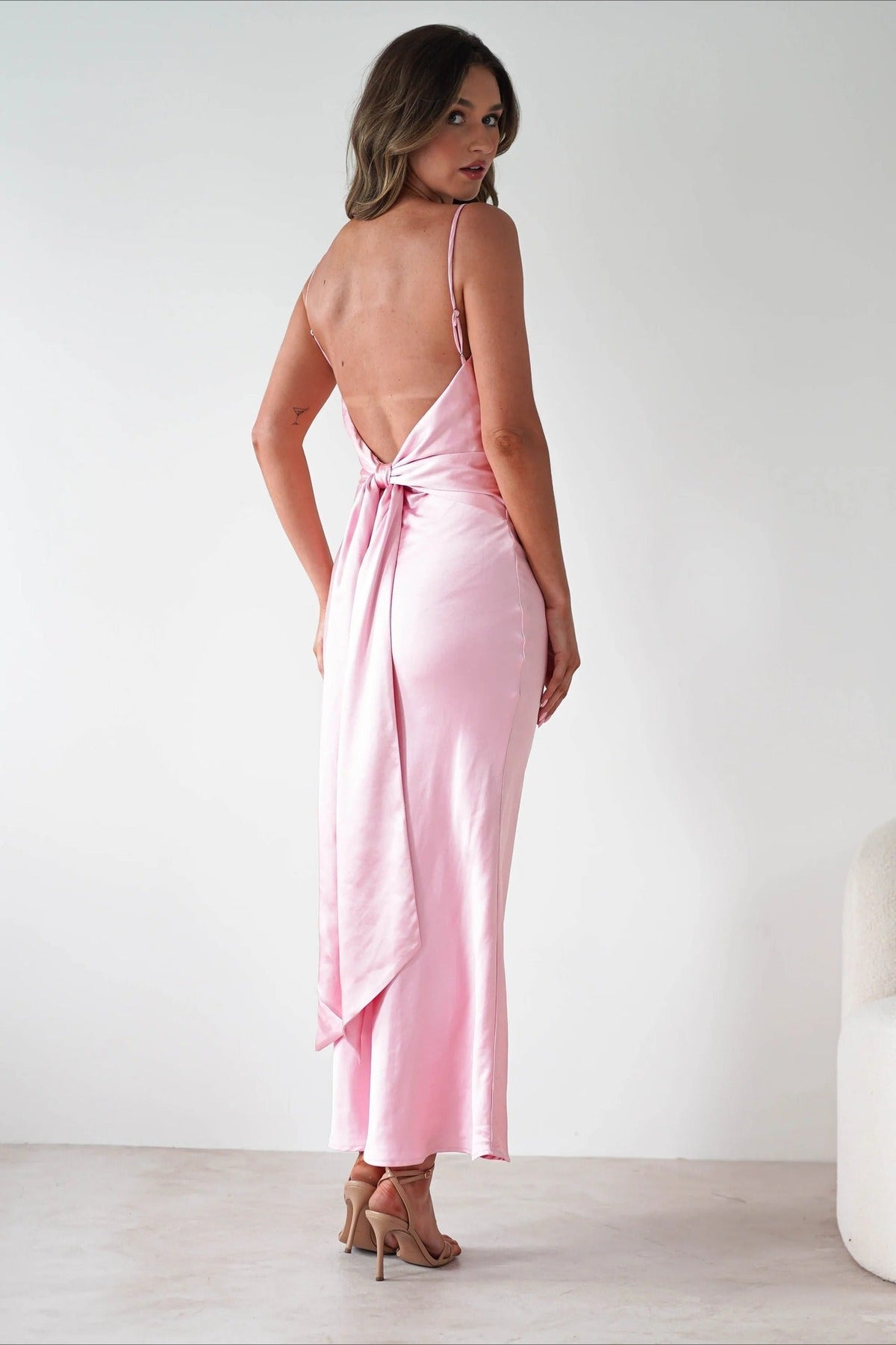 Satin V-Neck Bias Cut Slip Maxi Dress 21
