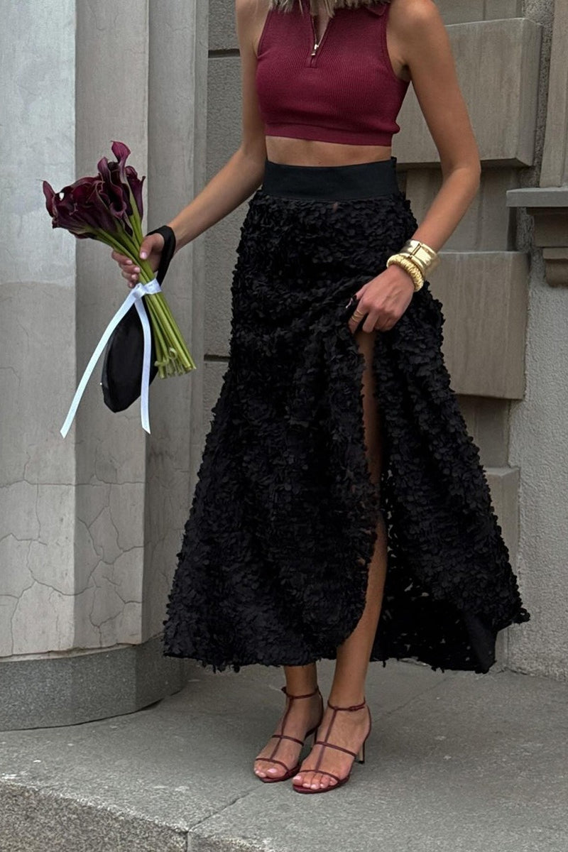 Floral Applique Evening Maxi Skirt