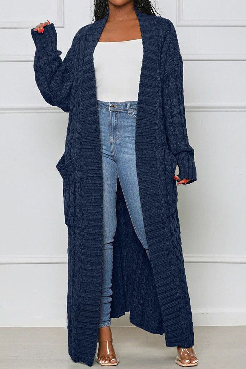 Cable Knit Longline Cardigan with Premium Pocket Design