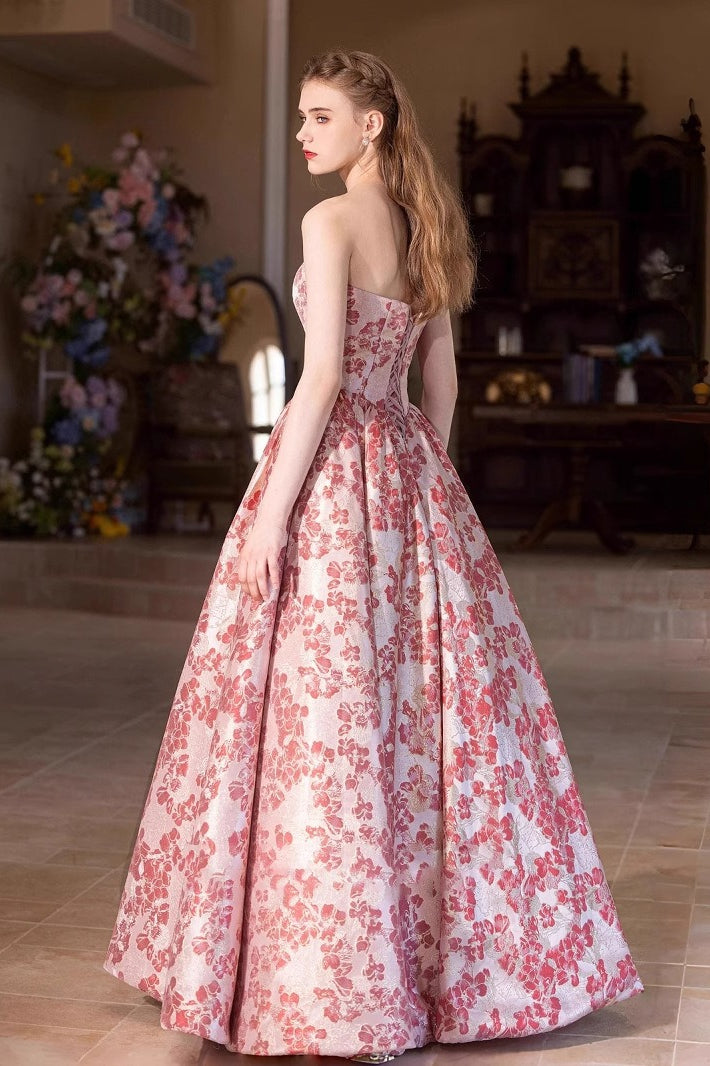Floral Jacquard Strapless A-Line Ball Gown 2