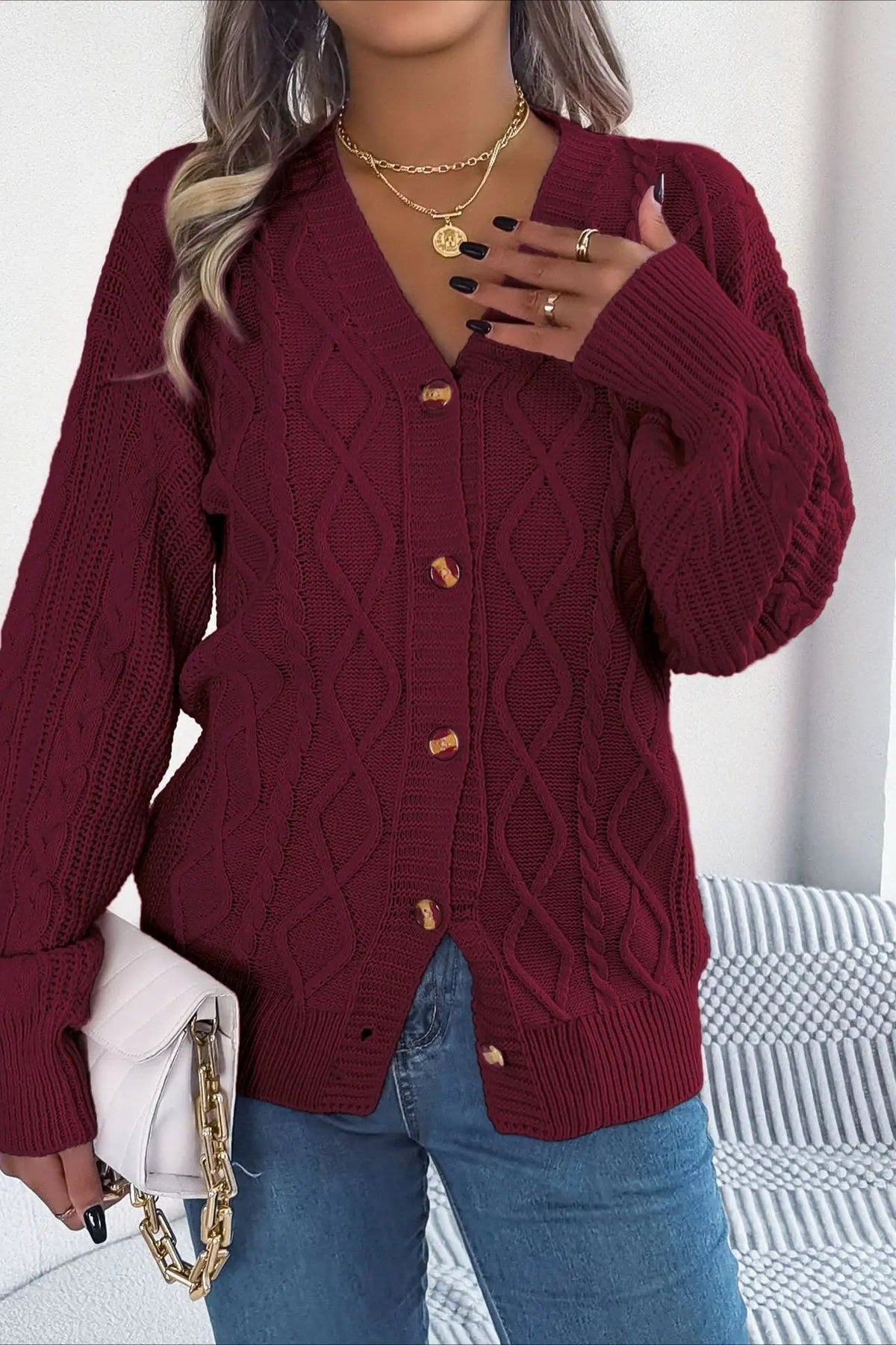 Knitted Long Sleeve Loose Single Breasted Cardigan 9