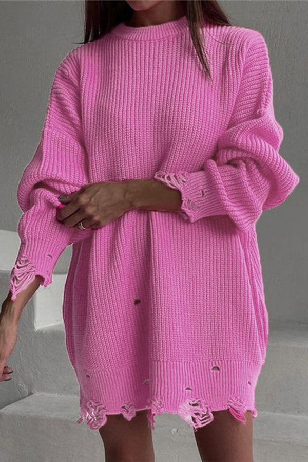 Solid Color Loose Knitted Mid-Length Sweater for Comfort