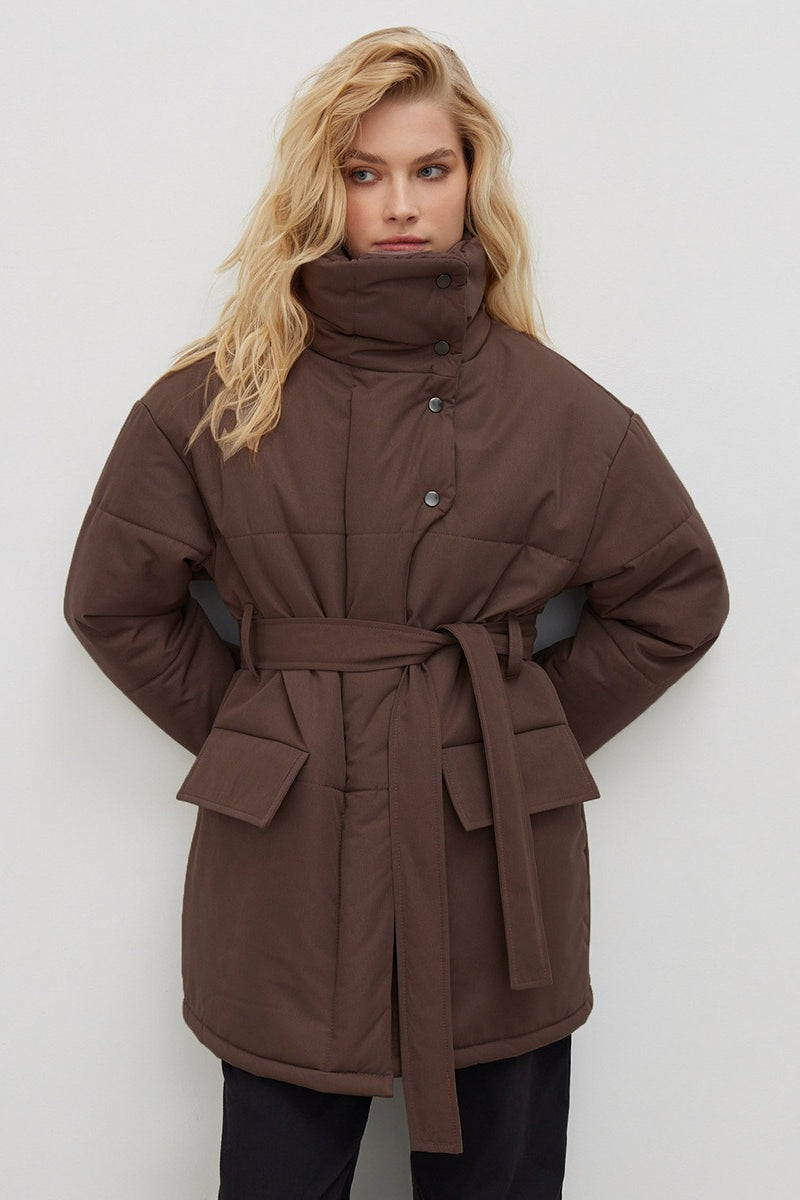 Asymmetrical Belted Cotton Coat