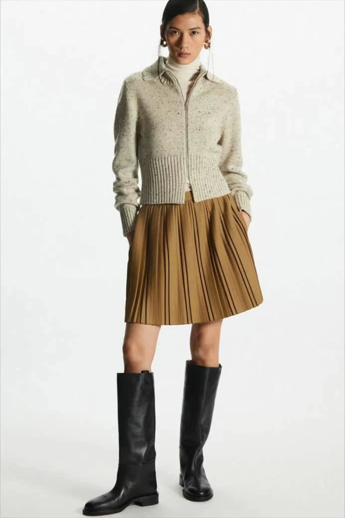 Wool Blend Short Open-Neck Cardigan