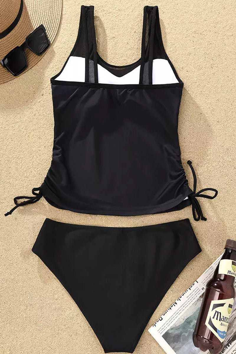 American Flag Drawstring Mesh Splicing Two Pieces Swimsuit