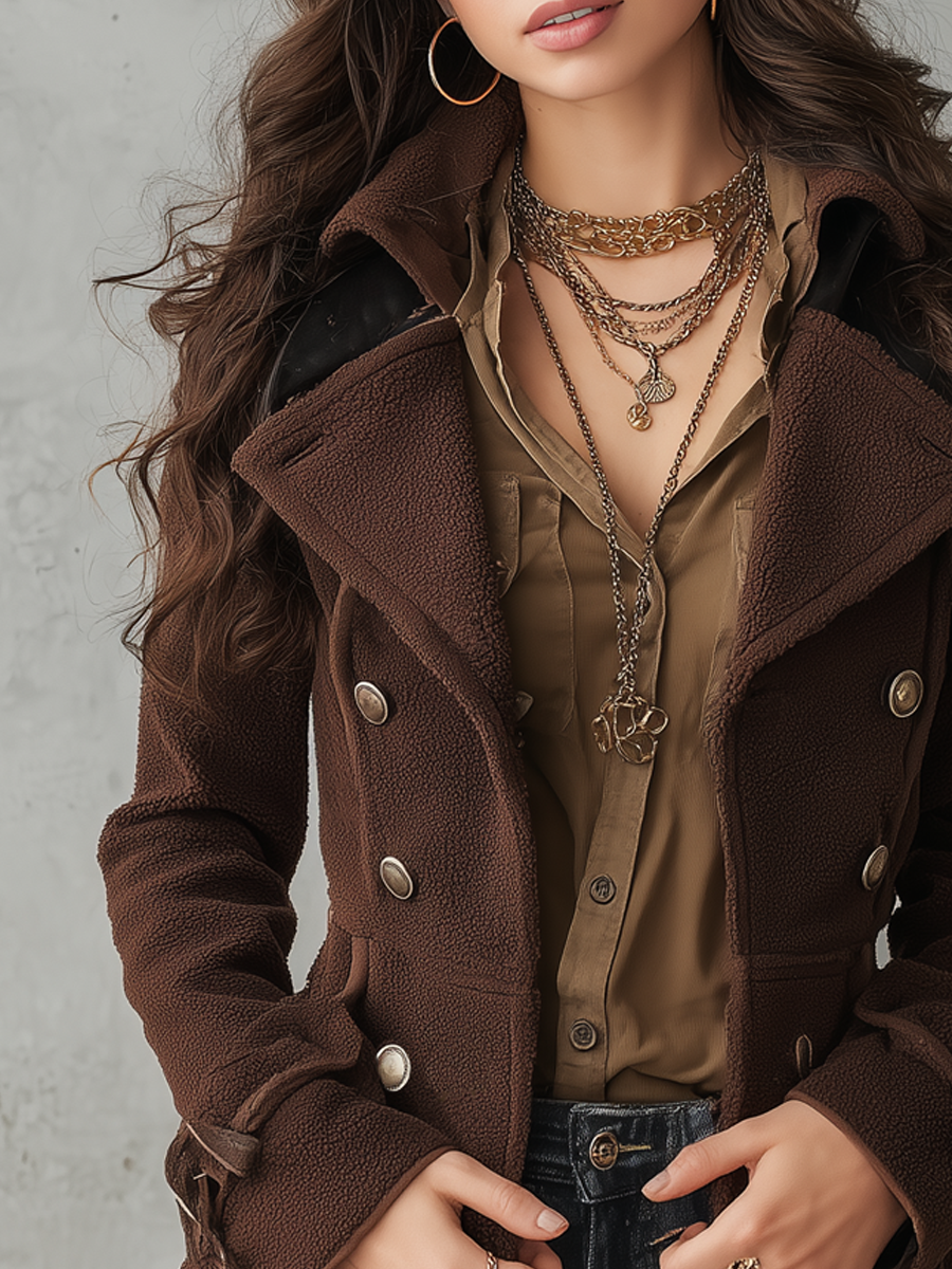 Military Style Teddy Polyester Fleece Coat - Fashionpara