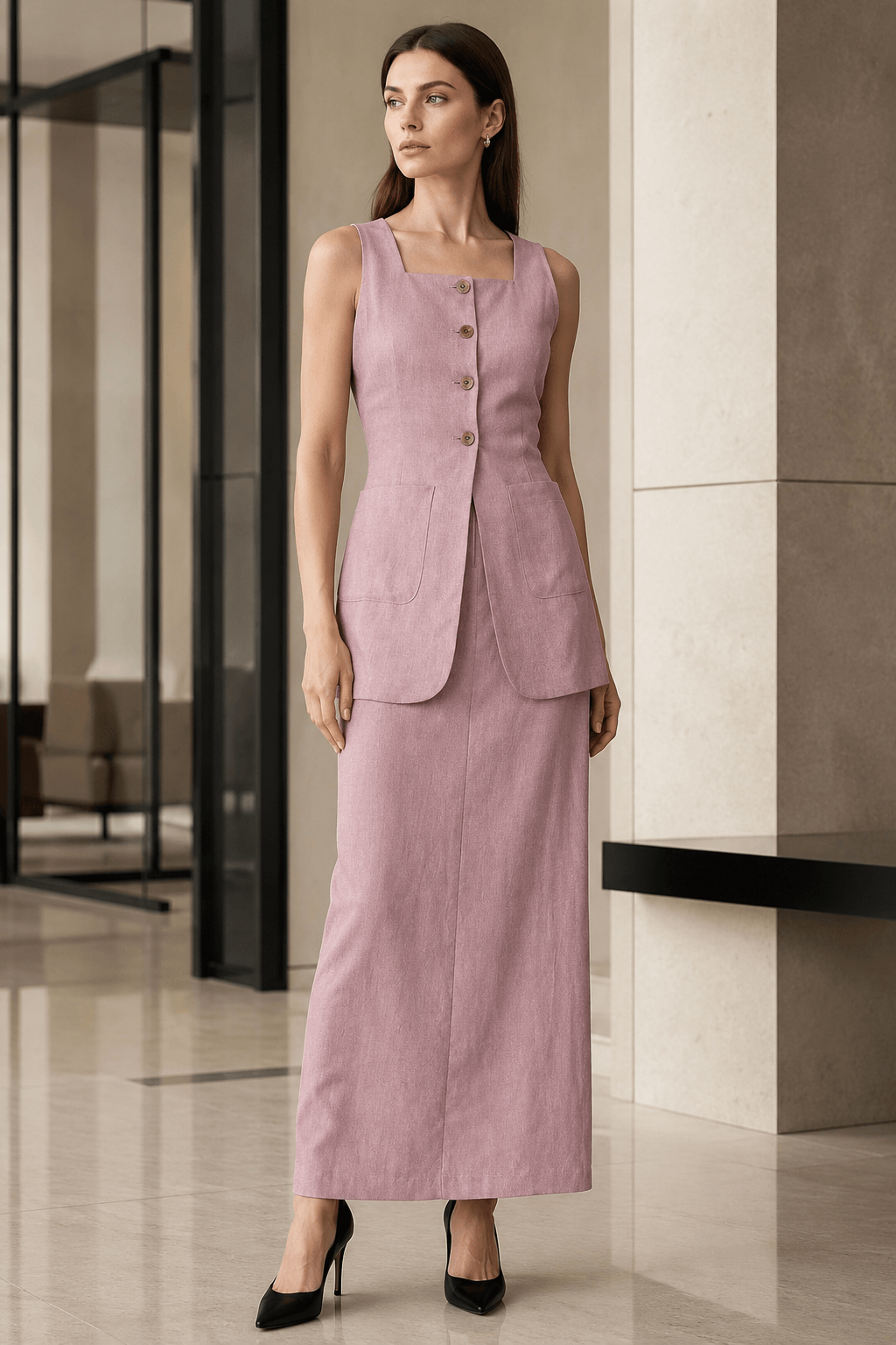 Sleeveless Vest Skirt Two Piece Work Set