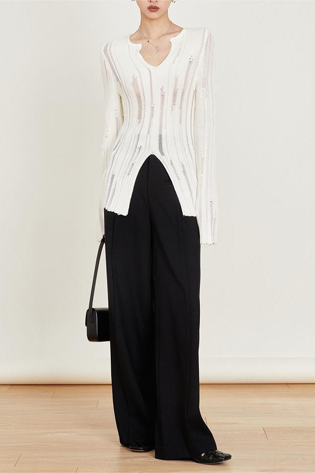 Cutout Detail Textured Knit Top