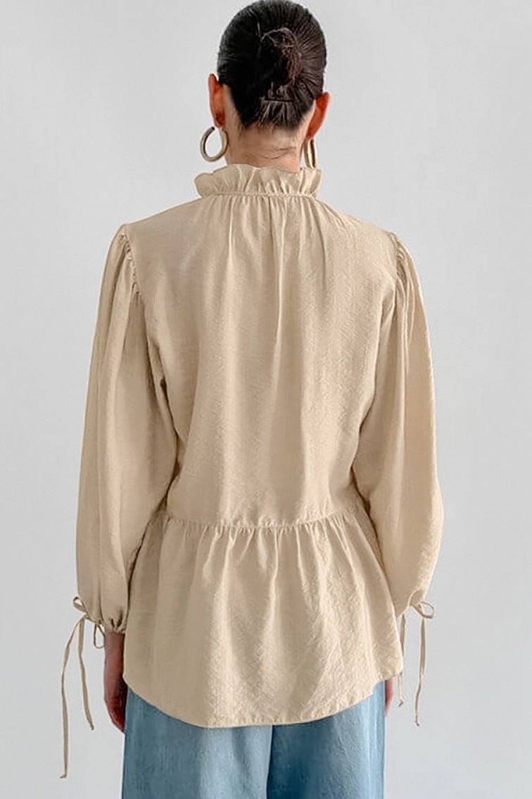 Sheer Puff Sleeve Tie Blouse - Fashionpara