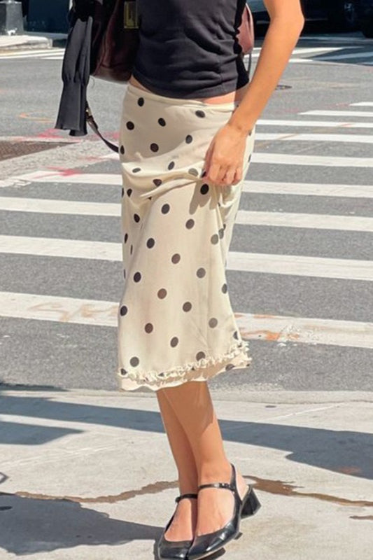 Ruffled Polka Dot A-Line Midi Skirt