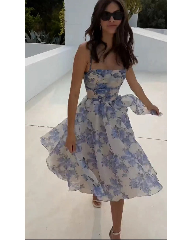 2024ss Sexy Halter Print Casual Dress - Fashionpara