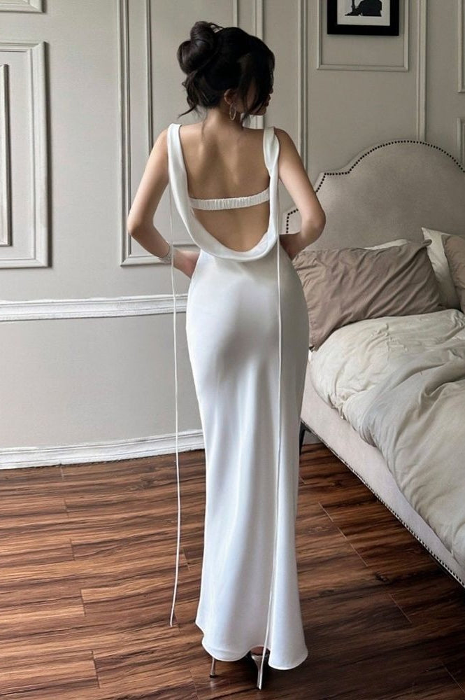 Satin Halter Mermaid Maxi Silk Dress