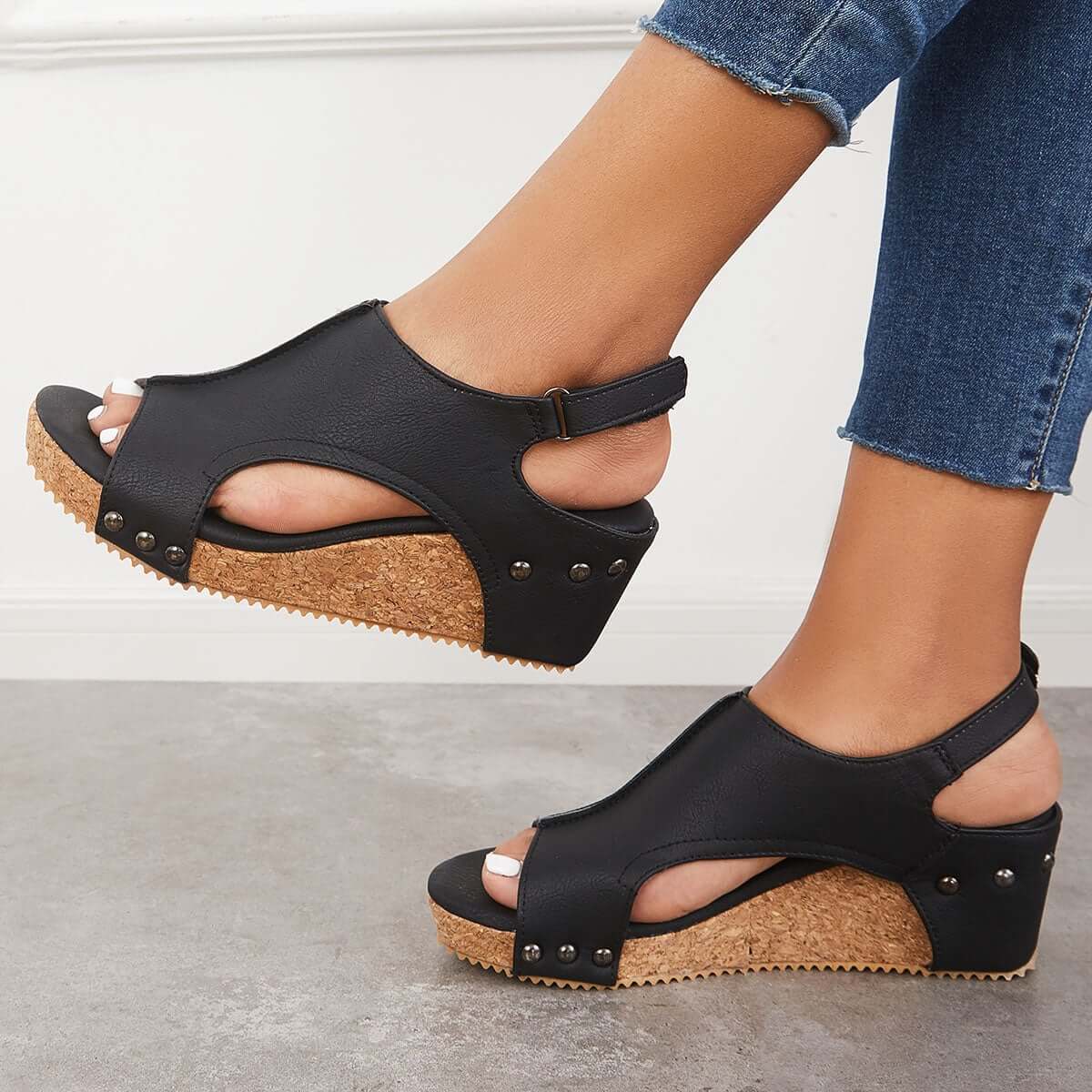 Cork Platform Wedges Slingback Ankle Buckle Strap Sandals
