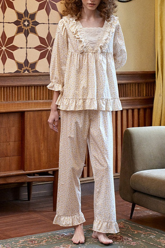 Sweet Square Neck Cotton Sleepwear Pajama Set