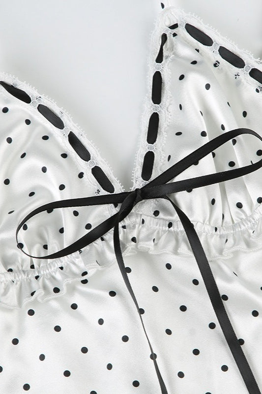 Polka Dot Lace Trim V-Neck Cami Crop Top - Fashionpara