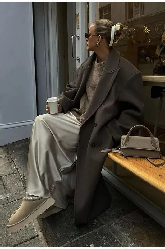 Chic Solid Color Double-Breasted Long Overcoat for Elegance