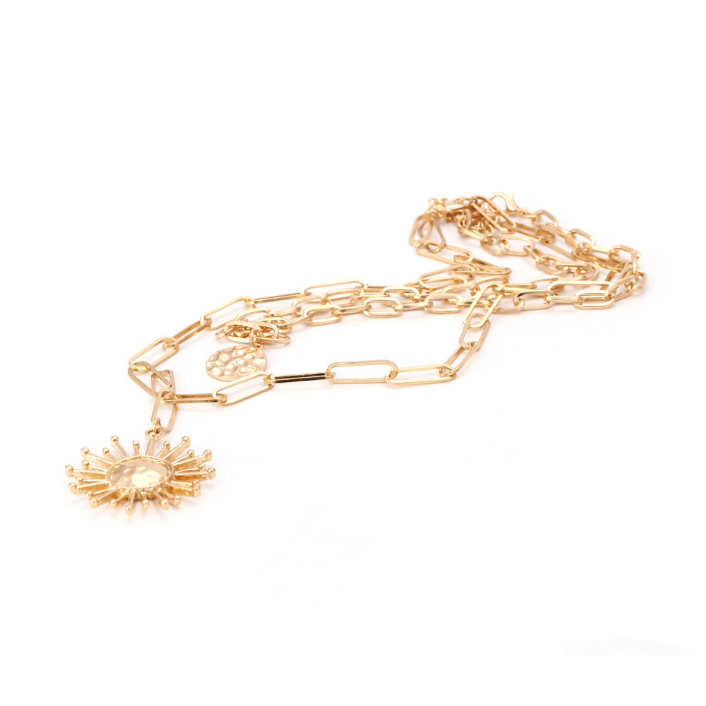Vintage Stacked Metal Sun Pendant Necklace