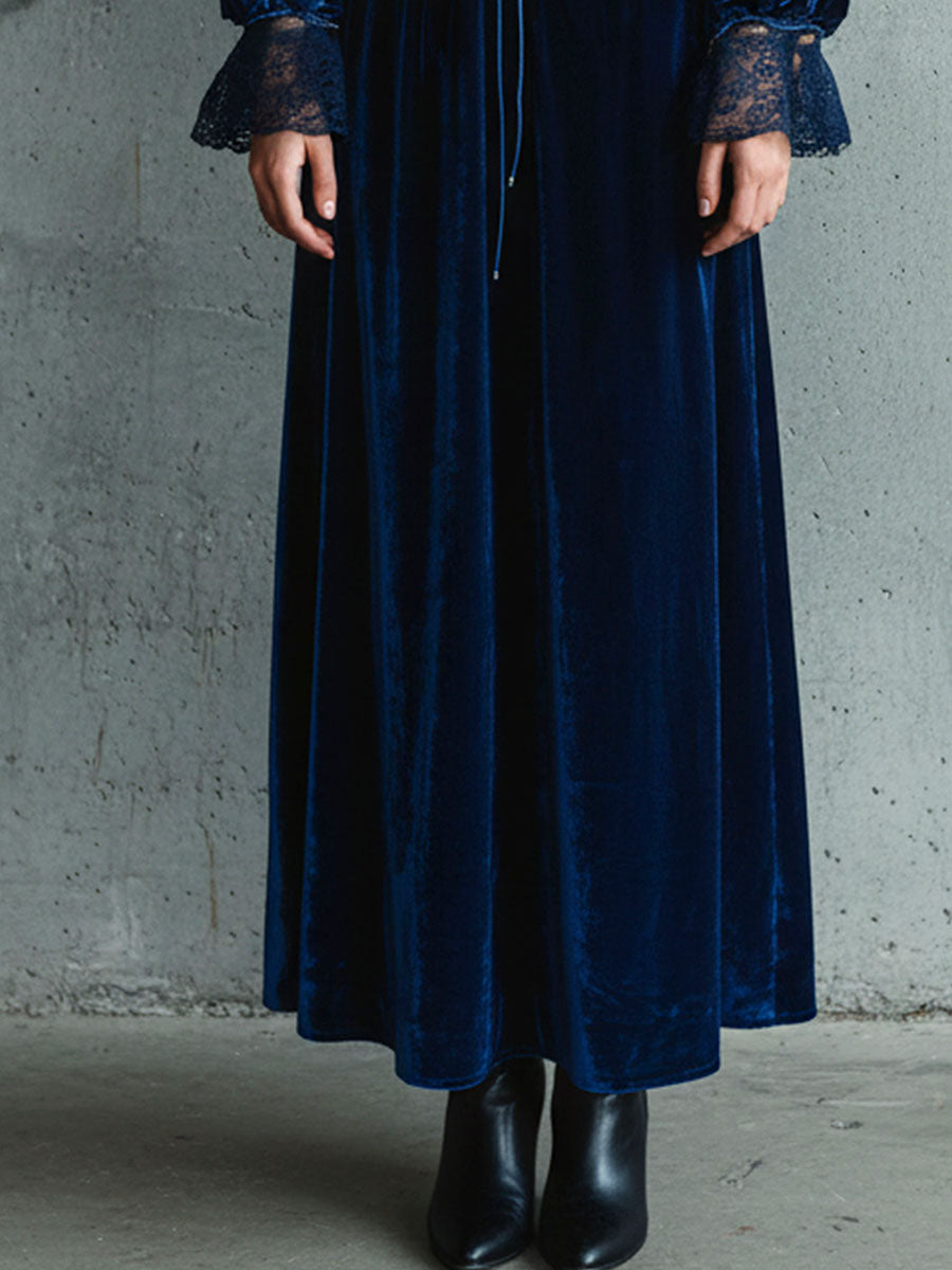 Deep Blue Velvet Corset Lace-Up Bodice Gown